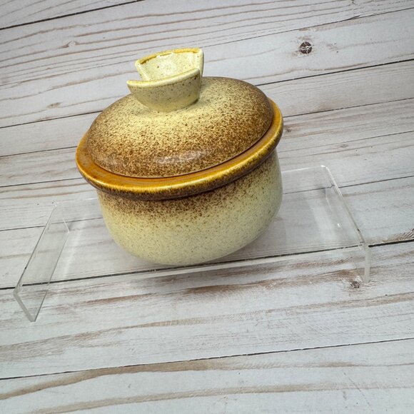 Vtg Mikasa Stylekraft C0900 Brown Cream Speckled Sugar Bowl w/ Lid MCM Stoneware - Picture 5 of 13